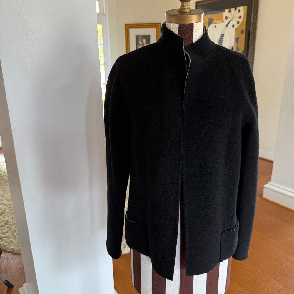 VTG Ellen Tracy Company Women's Black Wool Blend Open Front Jacket Sz 4